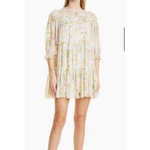 ~ Ted Baker Sz 3 like L/XL Trapeze Dress Top Ballona Lined Sheer Floral Beachy